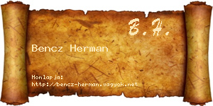 Bencz Herman névjegykártya